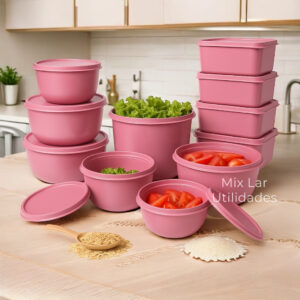 Nº10000 – Kit com 15 potes herméticos plásticos para cozinha